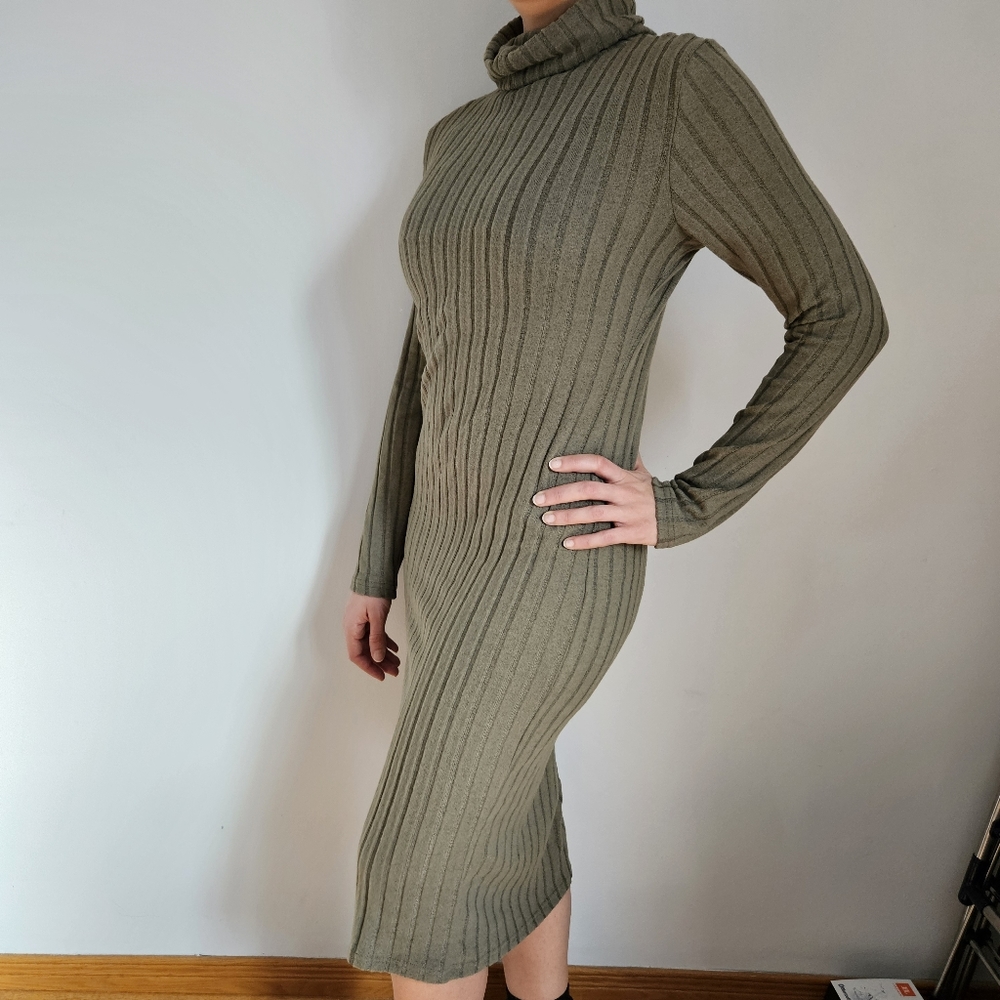 Turtleneck ribbed knit bodycon dress
